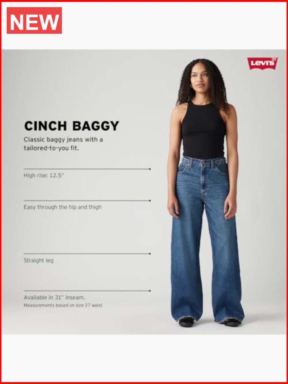 High Rise Baggy Jeans with Adjustable Waist - 100% Cotton No Stretch - Picture 5 of 6